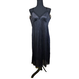 Vintage L’Eggs Lingerie Nylon Slip Dress Y2K 90's Lace Trim Black Size 38